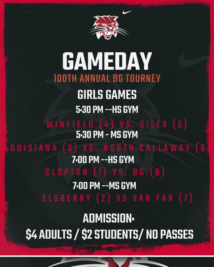 100th Annual BG Tourney starts today at 5:30 pm.  Good luck