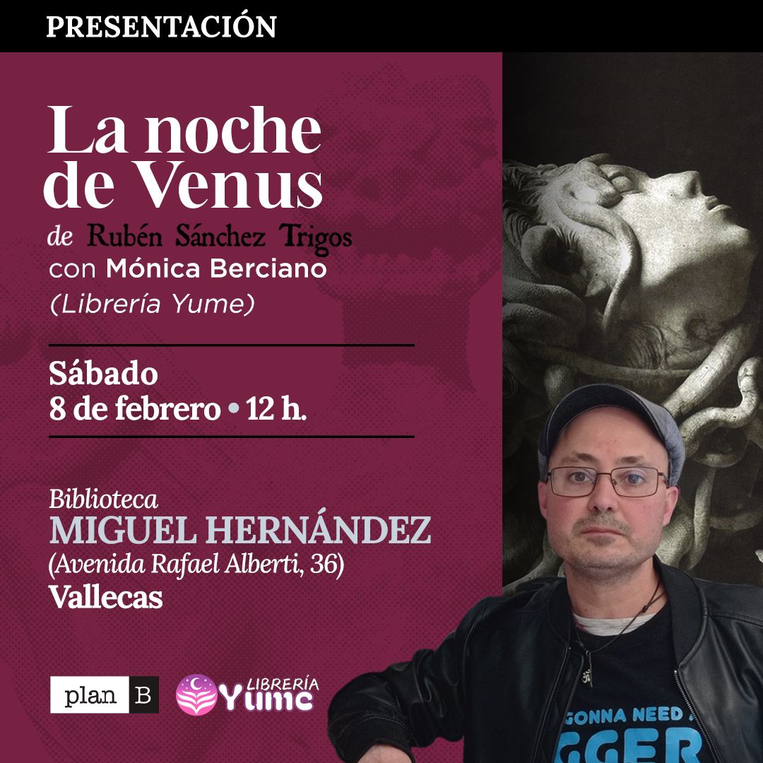 Por cierto, ya que estoy por aquí, si sois amantes del #terror y sois de #Madrid el próximo sábado 8 de febrero a las 12.00 presentaremos en la Biblioteca Miguel Hernández la novela "La noche de Venus", de Rubén Sánchez Trigos. La entrada es libre y gratuita hasta completar aforo