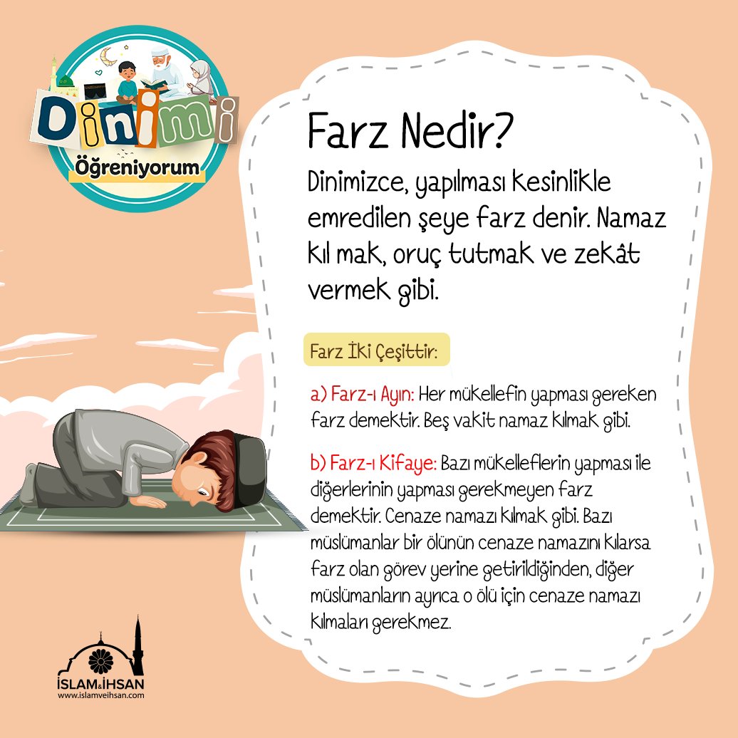 islamveihsan's tweet photo. Dinimizce, yapılması kesinlikle emredilen şeye farz denir. Farz iki çeşittir... #dinimiöğreniyorum https://t.co/lX4N7qxGGu