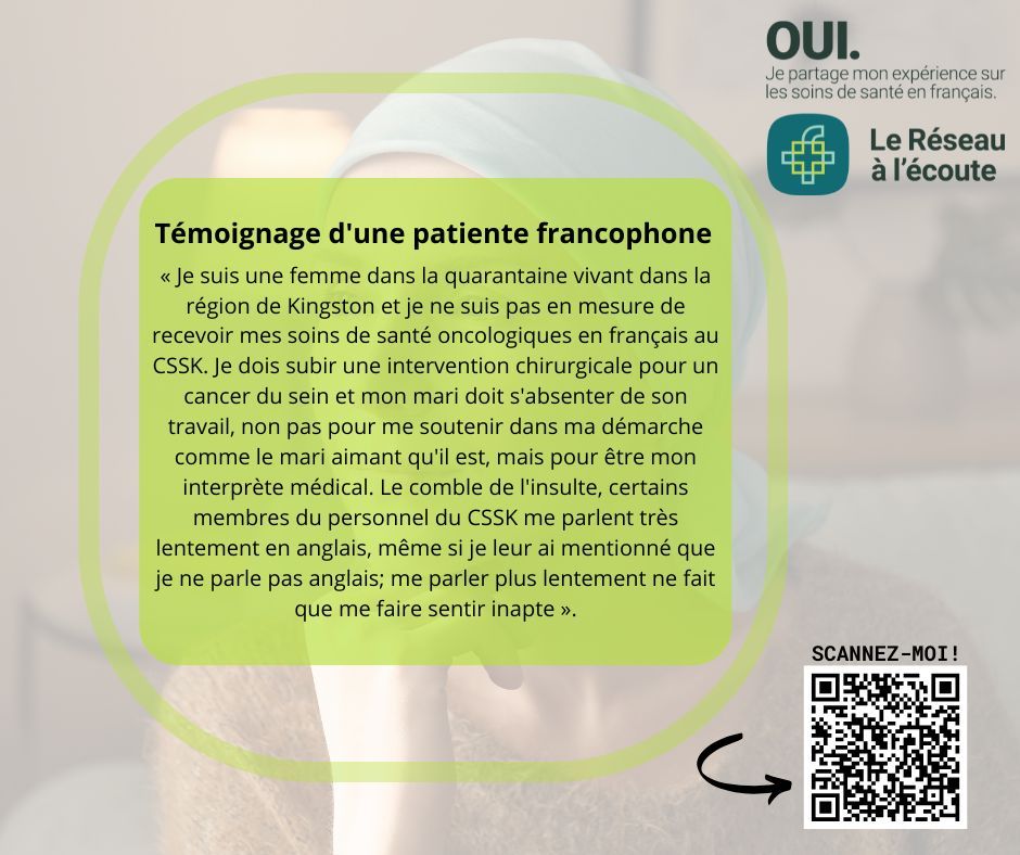 💬 Les soins en français dans des domaines aussi cruciaux que l’oncologie sont essentiels. Découvrez l’histoire d’un patient qui souligne l'importance d’avoir des soins spécialisés en français. Avez-vous vécu une expérience similaire? 
Cliquez ici  buff.ly/4hDe5Pl