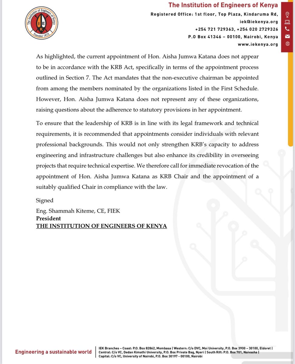otienogallo's tweet photo. The concerns highlighted regarding the appointment of Hon. @HonJumwa to the position of Chairperson at the Kenya Roads Board (KRB) are indeed significant

@TheIEK_FLC @TheIEK @EngineersBoard @ACEK1968 @AcekFL_Kenya @shammahkiteme @bonifacemwangi @WillieOeba @Yzzaque @jameskarori https://t.co/lHWmnQc4NI