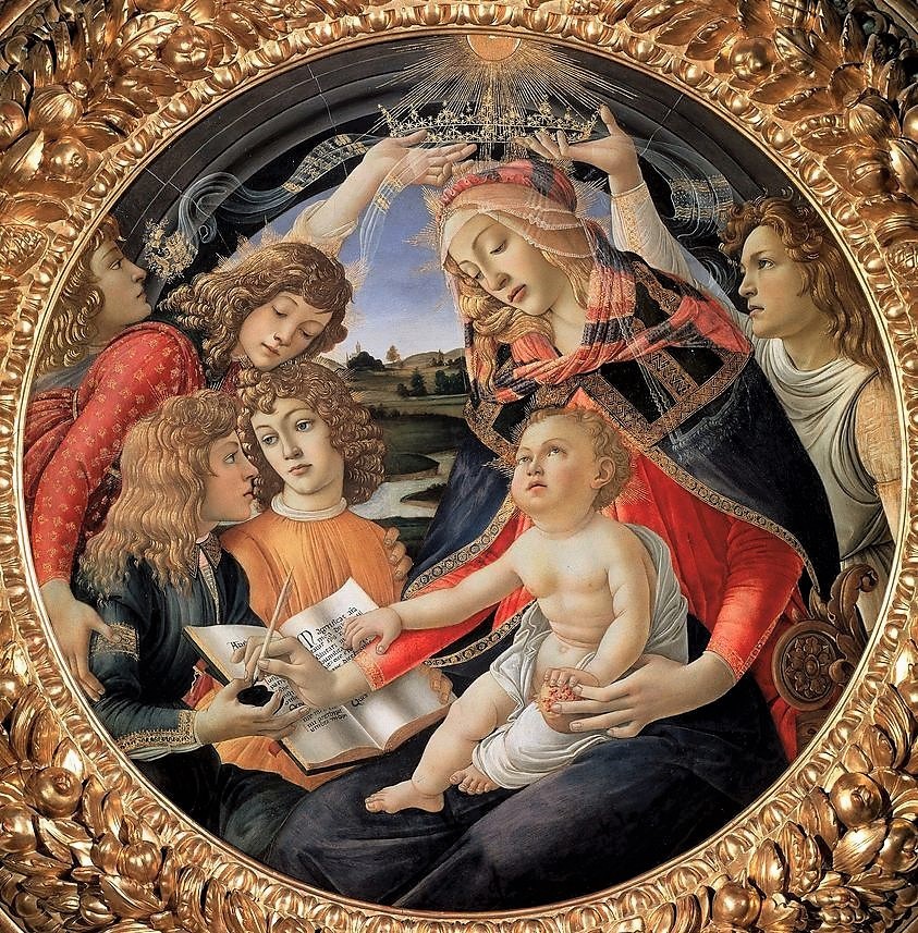 LaPaginaArte's tweet image. Sandro Botticelli, Madonna del Magnificat, 1483. Tempera su tavola, 118×118 cm. Firenze, Galleria degli Uffizi.