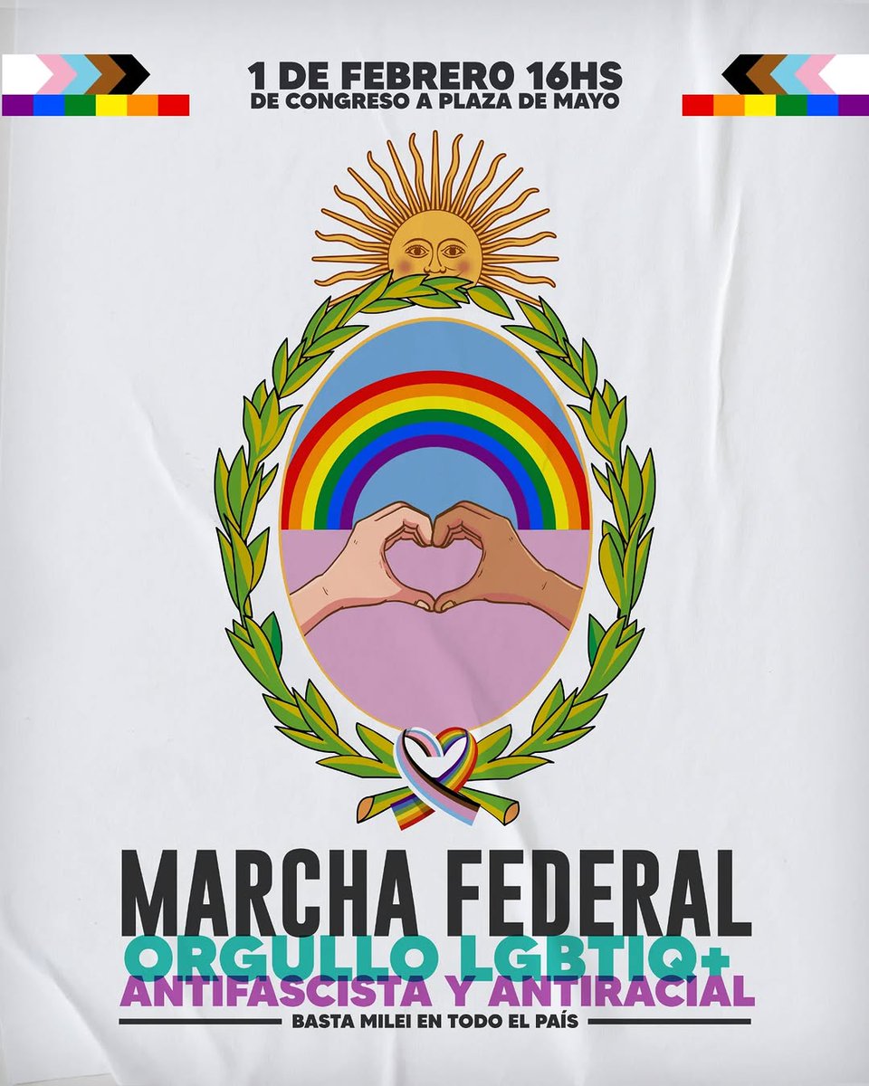 emergentesmedio's tweet photo. ARGENTINA, DIVERSA Y CON ORGULLO! 🌈

1 DE FEBRERO: MARCHA FEDERAL ORGULLO LGBTIQ+ ANTIFASCISTA Y ANTIRACIAL https://t.co/3Cq4Zgrte4