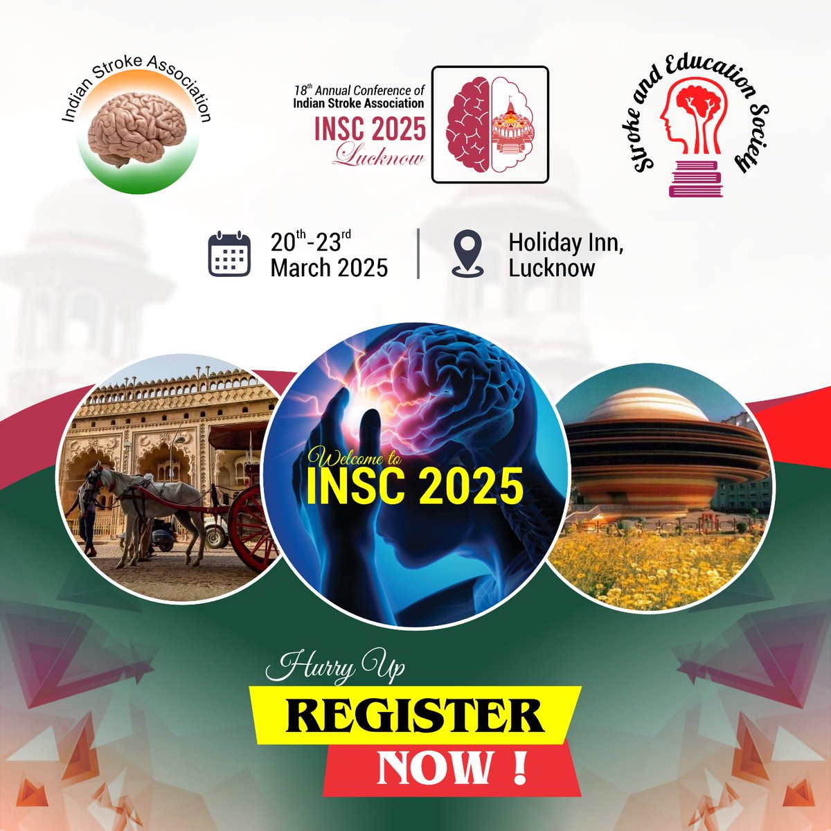 ✨ Lucknow Welcomes You! Dive into a city of heritage and innovation at INSC 2025. Let’s explore stroke education in style! 🇮🇳 
Hurry Up Register Now🌟🤩🌟
#Lucknow #StrokeEducation #INSC2025 #HealthcareInnovation #StrokeConference