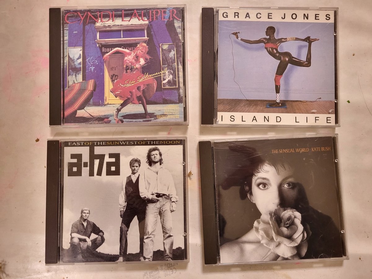 A 1980s theme for today's #chazza finds.
Cyndi Lauper, know the hits but never heard an album.
Grace Jones, compilation of tracks released on Island.
A-ha, album I don't have.
Kate Bush, I have a later remastered version, but this is an original so not a dupe.