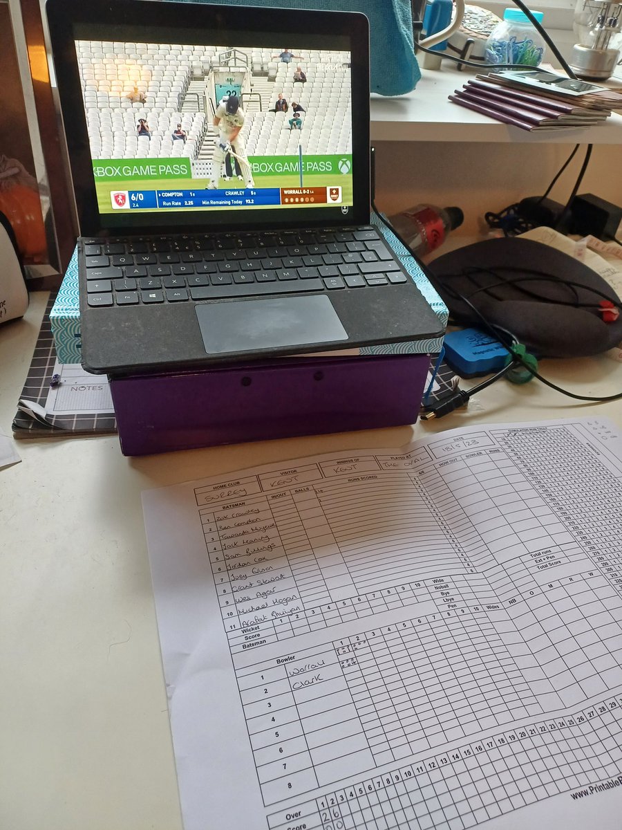 In the company of <a href="/collinsadam/">Adam Collins</a> &amp; <a href="/norcrosscricket/">daniel norcross</a> (via YouTube and a 2023 county game between Surrey &amp; Kent) as I finally sit down to teach myself to score.