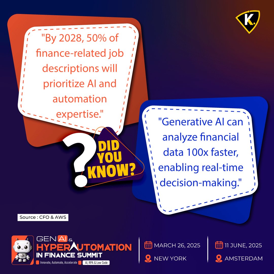 aaisummit's tweet photo. Did You Know?

Join at Gen AI &amp; HyperAutomation in finance Summit
 Mark Your Calendar:
March 26, 2025 | New York
June 11, 2025 | Amsterdam
👉 Discover more: https://t.co/45siKryGXb
🔗 Contact us: chloe@kinfos.co.uk
↗️ Source : CFO Drive &amp; Amazon Web Service https://t.co/jmjvcSNvzV