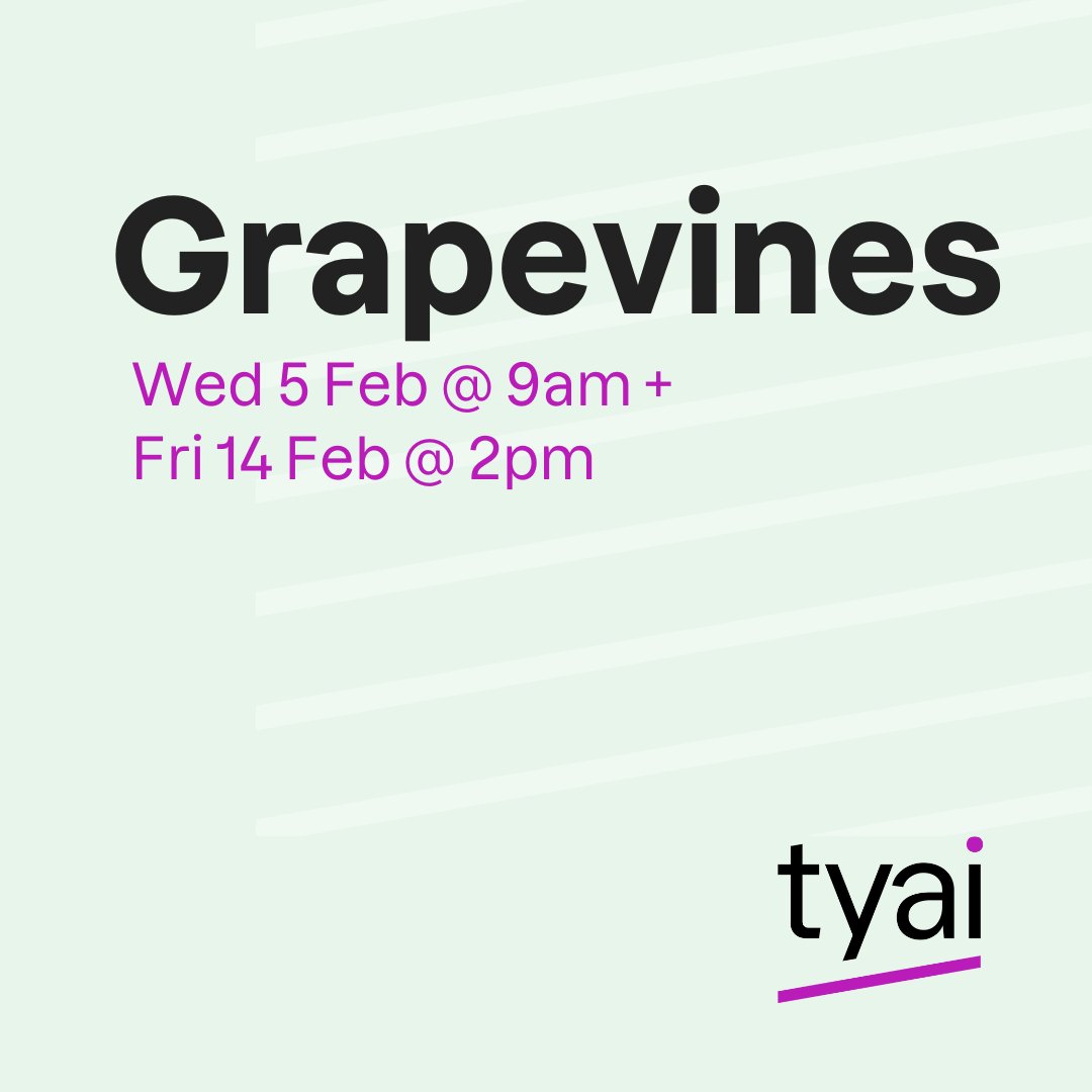 Next Grapevine is 5 Feb @ 9am 🌈Following that there will be a Grapevine on 14 Feb @ 2pm.

Grapevine is a social space for TYA artists and makers to get together to share thoughts, ideas, experiences and just have a catch up. 

Register for 5 Feb below 👇
us02web.zoom.us/meeting/regist…