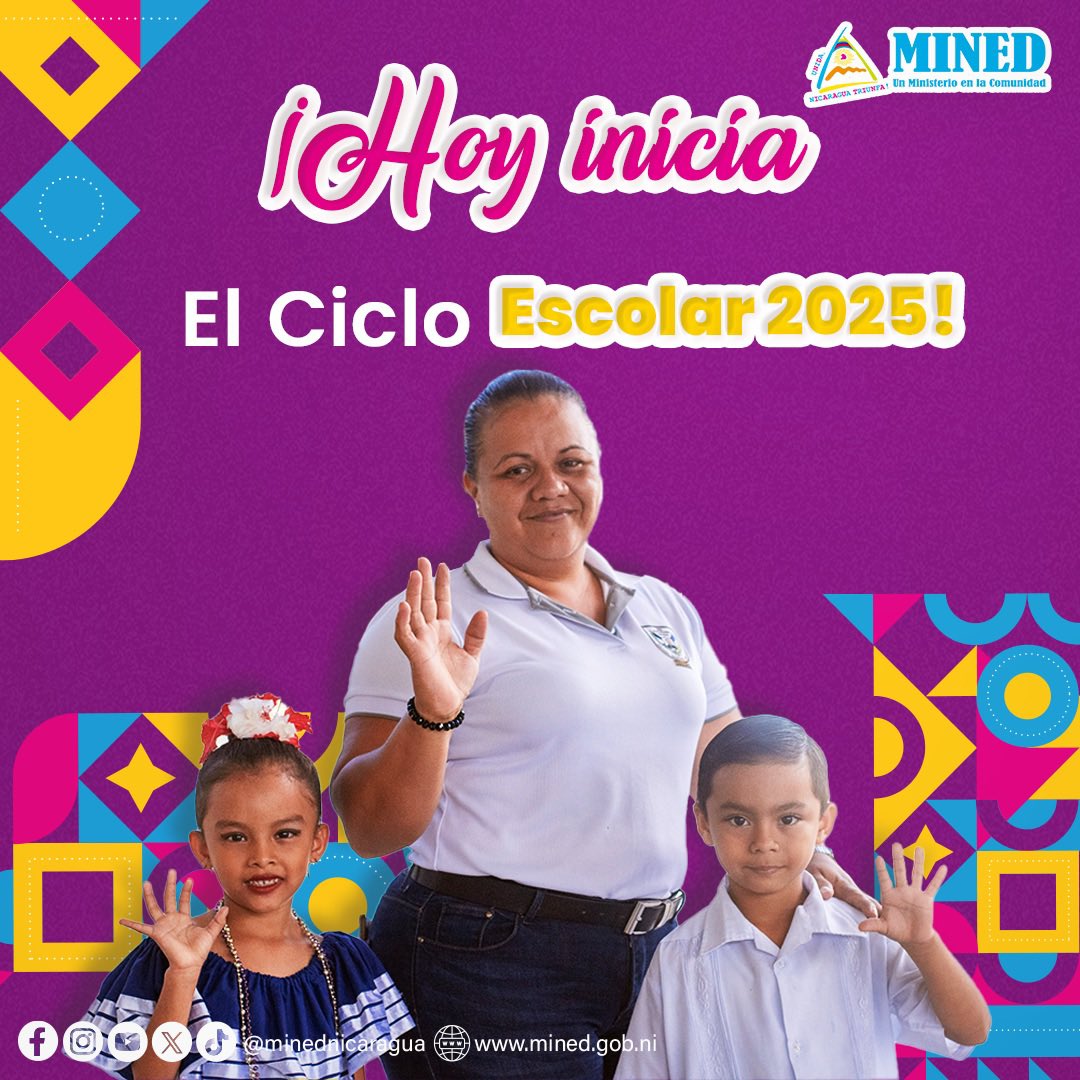 minednicaragua's tweet photo. ¡Hoy inicia el buen Ciclo Escolar 2025!

¡Esperanzas y Victorias para un futuro mejor! 🎒✏️📚 https://t.co/OQVQc4kjGO