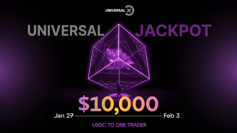 UseUniversalX's tweet photo. V2's been killing it. 

So, to reward you for your support, we're giving $10K to one of you.

🎰 Welcome to Universal Jackpot 🎰

One week, one trading marathon, one lucky trader.

To win, simply:

💸 Trade, tweet, or invite friends to earn and mint tickets.
🎟 1 ticket = 1 chance to win.

If you've been waiting for an opportunity to engage in max degening, this is it.

Get started at https://t.co/qEB88TecJI, or upgrade the mobile app to the latest version!

P.S. This may or may not be the preface of something MUCH bigger. 🫨