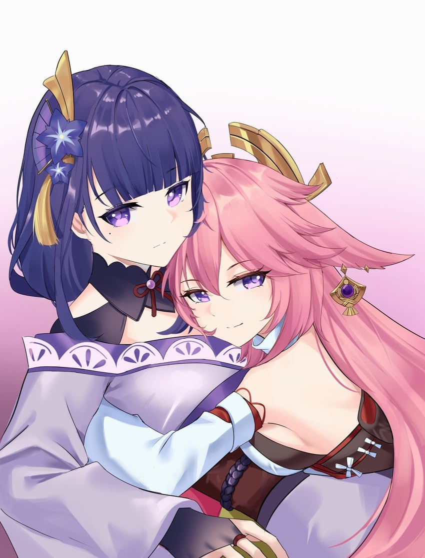 RaidenShogunA's tweet photo. Miko is too clingy but she doesn't mind it https://t.co/IbqaQN3dsF