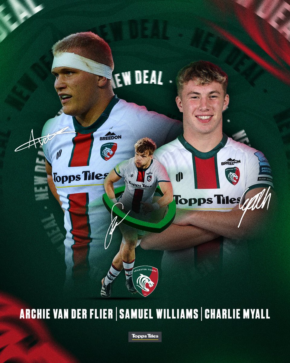 🐅🔏 “𝘼𝙡𝙡 𝙩𝙝𝙧𝙚𝙚 𝙖𝙧𝙚 𝙤𝙪𝙩𝙨𝙩𝙖𝙣𝙙𝙞𝙣𝙜 𝙮𝙤𝙪𝙣𝙜 𝙢𝙚𝙣 𝙬𝙝𝙤 𝙖𝙧𝙚 𝙙𝙚𝙫𝙚𝙡𝙤𝙥𝙞𝙣𝙜 𝙬𝙚𝙡𝙡 𝙞𝙣 𝙤𝙪𝙧 𝙥𝙧𝙤𝙜𝙧𝙖𝙢𝙢𝙚."

Archie van der Flier, Samuel Williams and Charlie Myall have signed new deals with the club.

ℹ️ leicestertigers.com/news/Senior-Ac…