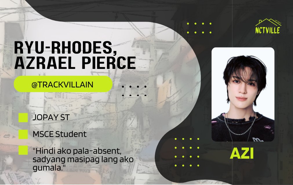 trackvillain's tweet image. ㅤ
         Annyeong sa inyo nga tanan!
                  Ako nga pala si Azi,
        ang "pinakapoging baby boy"
              dito sa aming barangay.

         Kung gusto ninyong maging
                    kapitbahay ako,
             tara dito sa NCTVILLE!
ㅤㅤㅤ