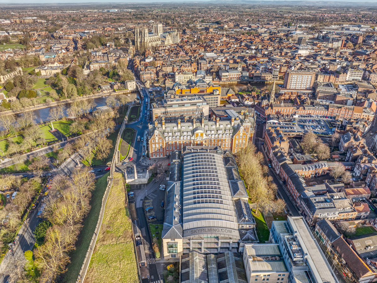York, looking over Council offices with The Grand hotel and Minster and York Walls. At the bottom there is a partial view of the remnants of York’s original railway station roof.
#yorkwalls #yorkminster #thegrandyork