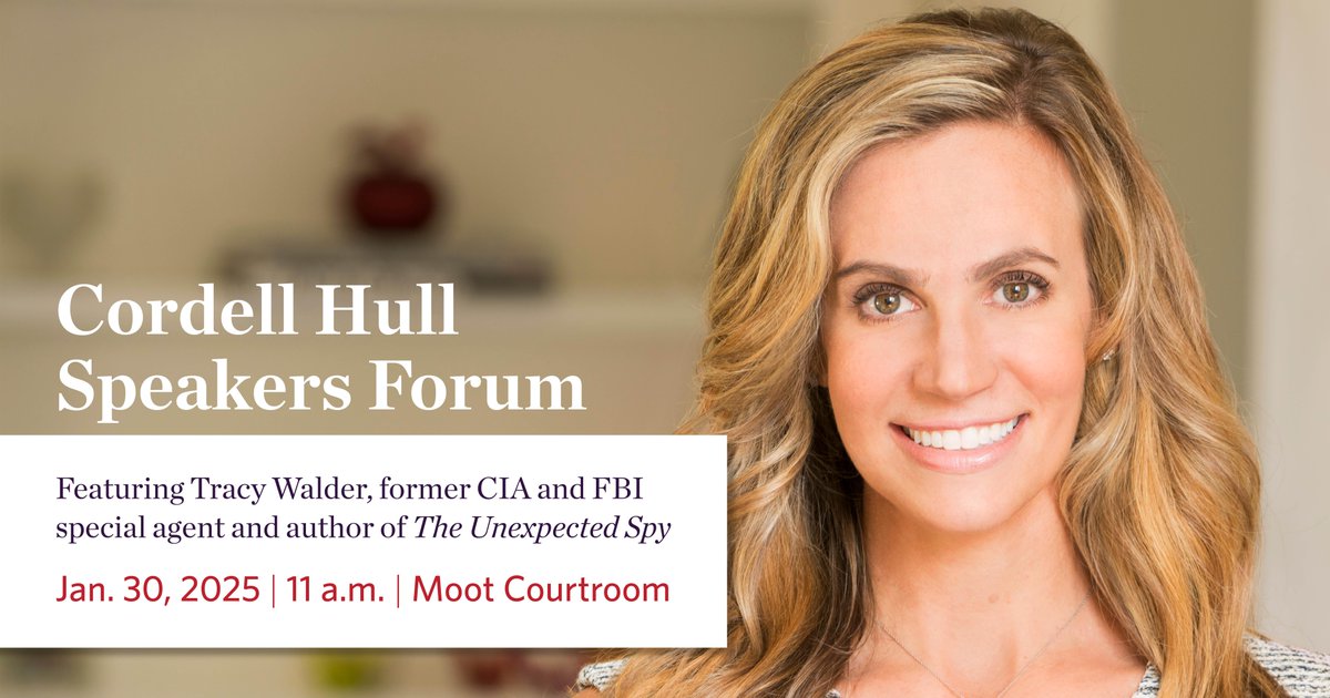 This Thursday! Our 2025 Cordell Hull Speakers Forum will feature Tracy Walder, former CIA and FBI special agent and author of "The Unexpected Spy."