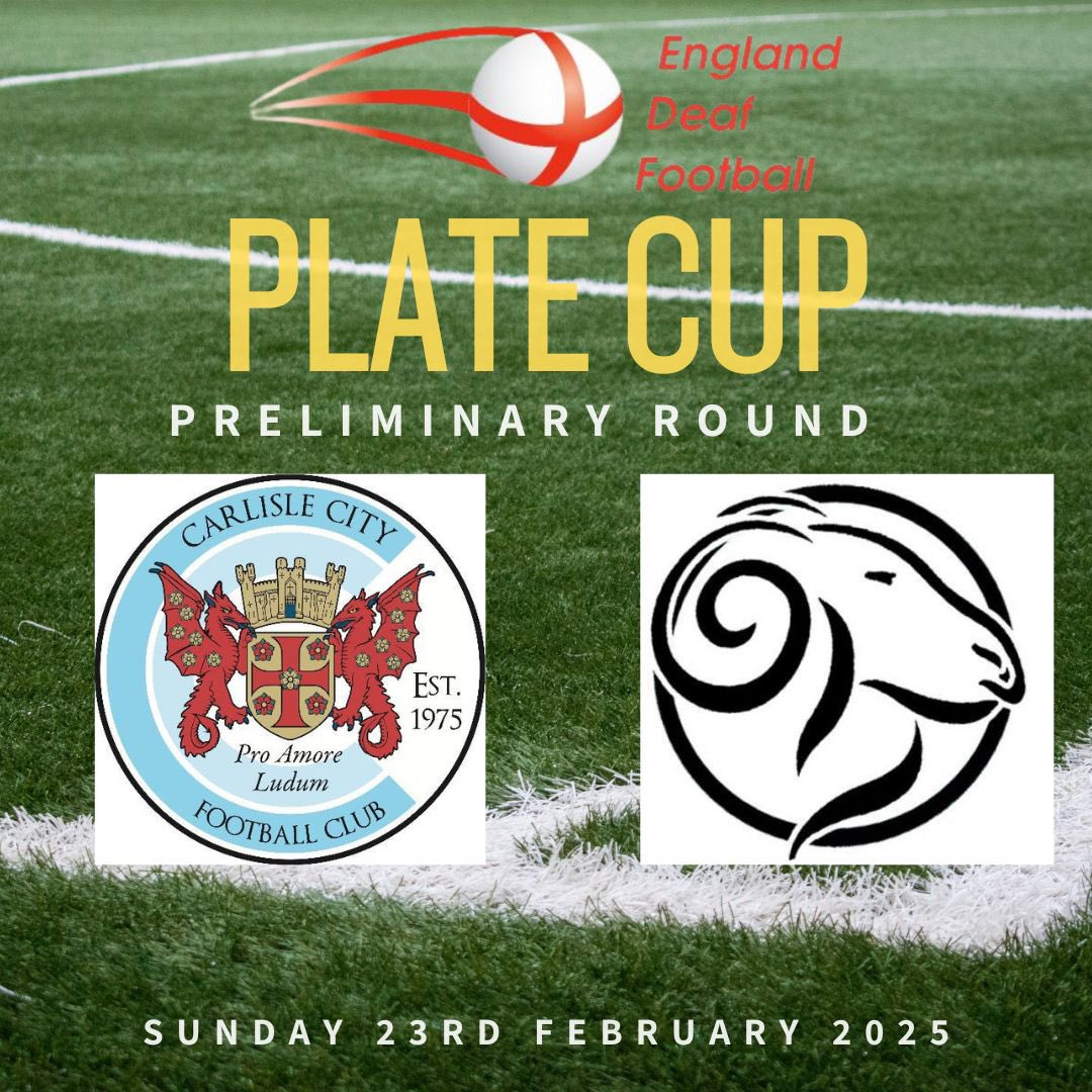 The draw for the preliminary round of the EDF Plate Cup has been made!

Derby Deaf FC will be traveling further north to take on Carlisle City DFC. Who will secure their spot in the semi-finals? Let’s find out…

#EDFPlateCup #preliminaryround
