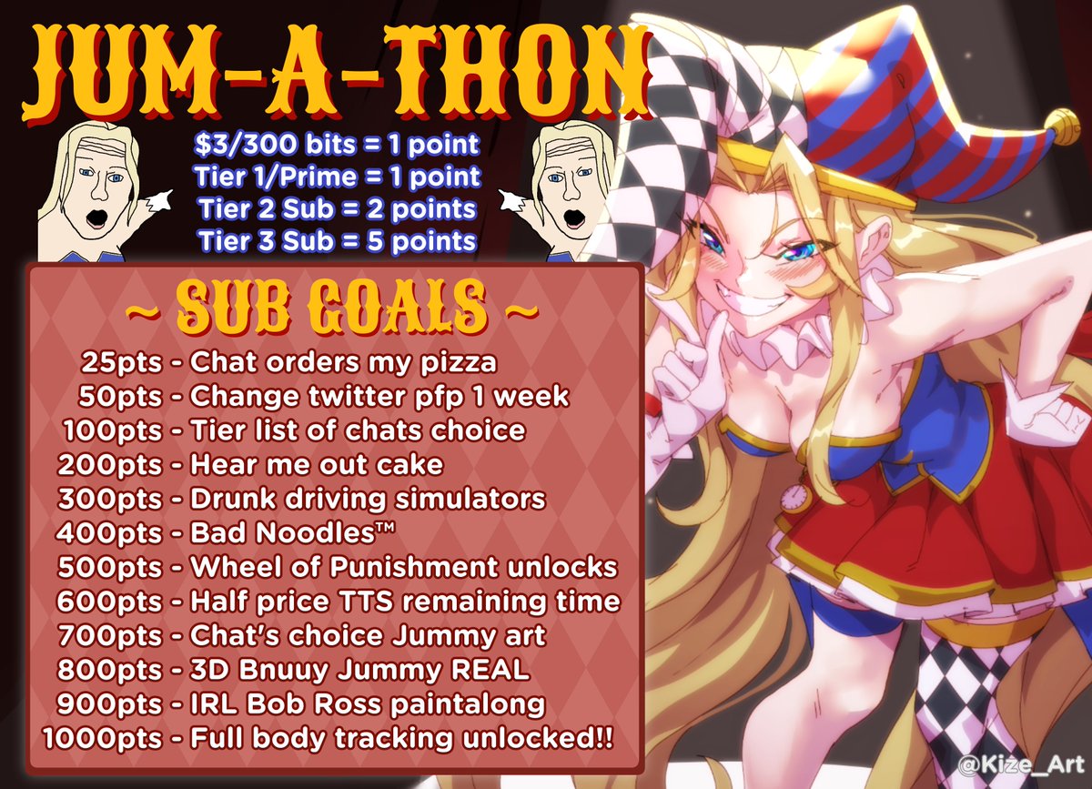 JummysWorld's tweet image. 🎪✨ JUM-A-THON BAYBEE ✨🎪
It's time for 3 days of silliness &amp;amp; bad decisions!! Starting at 8pm GMT ... seeya there? 👀