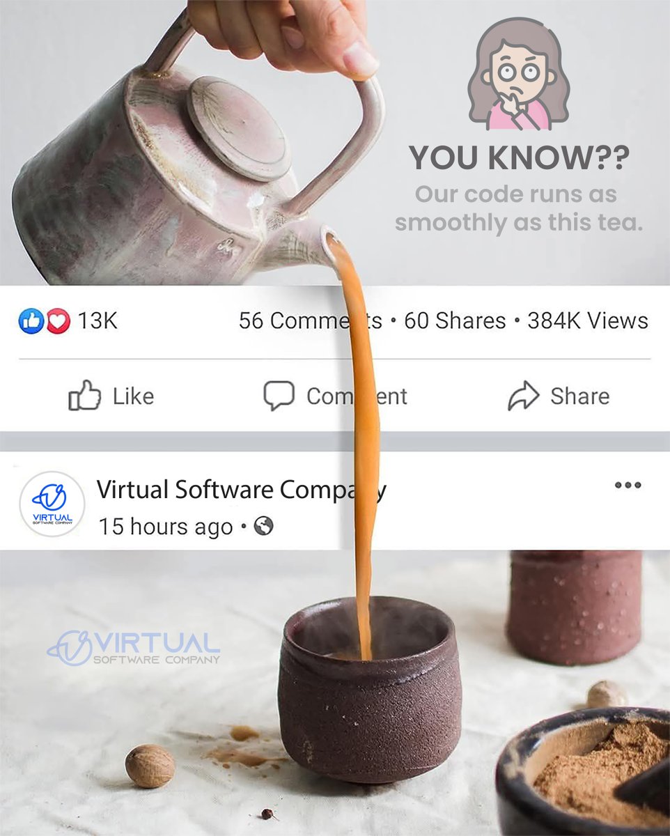 MOHSINFIAZpro's tweet photo. Like the perfect cup of tea, our code runs seamlessly, smoothly, efficiently, and always on point. 💻

 #TechExcellence #SmoothCode #VirtualSoftwareCompany #MohsinFiaz https://t.co/9Q8icMFrPA