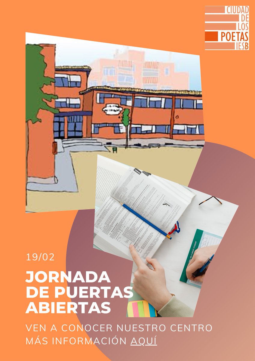 🏫 ¡Jornada de Puertas Abiertas! Ven a conocernos el 19 de febrero a las 16:30 en el Desdoble 1 del instituto. Descubre todo lo que ofrecemos y resuelve tus dudas. ¡Te esperamos! ✨