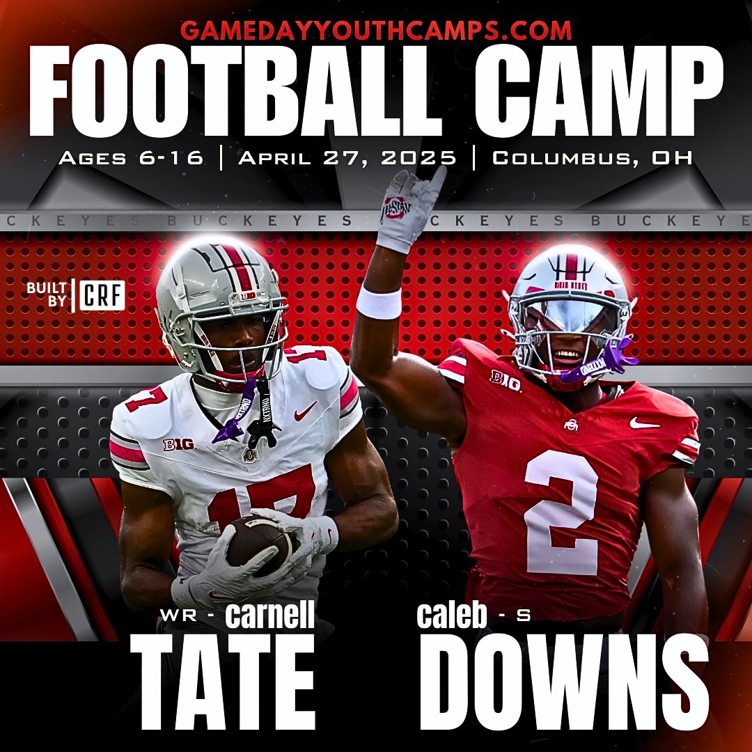 All positions and Ages 6-16- Camp
Coming with <a href="/caleb_downs2/">Caleb Downs</a> and <a href="/carnelltate_/">Carnell Tate</a> register today - at gamedayyouthcamps.com/caleb-downs-an…