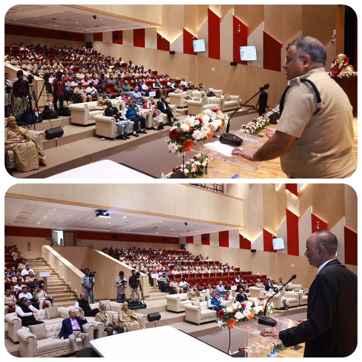 TGPoliceAcademy's tweet photo. 25th K. S. Vyas Memorial Lecture:

The 25th K. S. Vyas Memorial Lecture, hosted by RBVRR Telangana Police Academy, was a remarkable event honoring the legacy of Late Sri K. S. Vyas. Dr. Rajen Harshe delivered a thought-provoking lecture on "Globalization & Terrorism," exploring its impact on modern security, technology, and counterterrorism strategies.  

Presided over by DGP Dr. Jitender, IPS, the event brought together senior police officers, retired officers, Greyhounds officers, press members, and Telangana Police Academy faculty. Special guests included Smt. Aruna Vyas and Sri Sreevatsa Kota, son of Late Sri K. S. Vyas.  

Key speeches from Academy Director Ms. Abhilasha Bisht and Retd. IPS officer Sri M.V. Krishna Rao added depth to the proceedings. Engaging discussions during the Q&A session further emphasized the need for adaptability and collaboration in tackling terrorism.  

A meaningful tribute to a visionary leader! 
#KSVyasMemorial 
#Globalization 
#Terrorism 
#TelanganaPolice