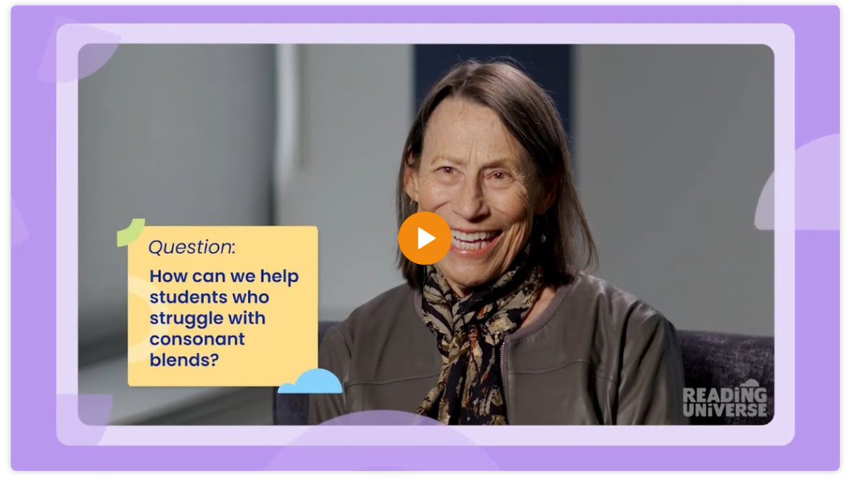 UGH! Consonant blends. Why are they so tricky for some readers? Check out this clip from Reading Universe and Louisa Moats. She discusses how Phonemic Awareness can help Ss with blends. readinguniverse.org/resources/vide…