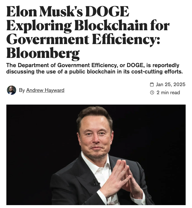 The Morning Minute (1.27)

⏰Top News:
-Crypto majors dip as Nasdaq opens down 5%; BTC at $99,500
-Elon's DOGE explores public blockchains for government operations
-Eric Trump teases tax free American crypto
-Solana has huge weekend with major Jupiter, AI and ETF news
-Abstract