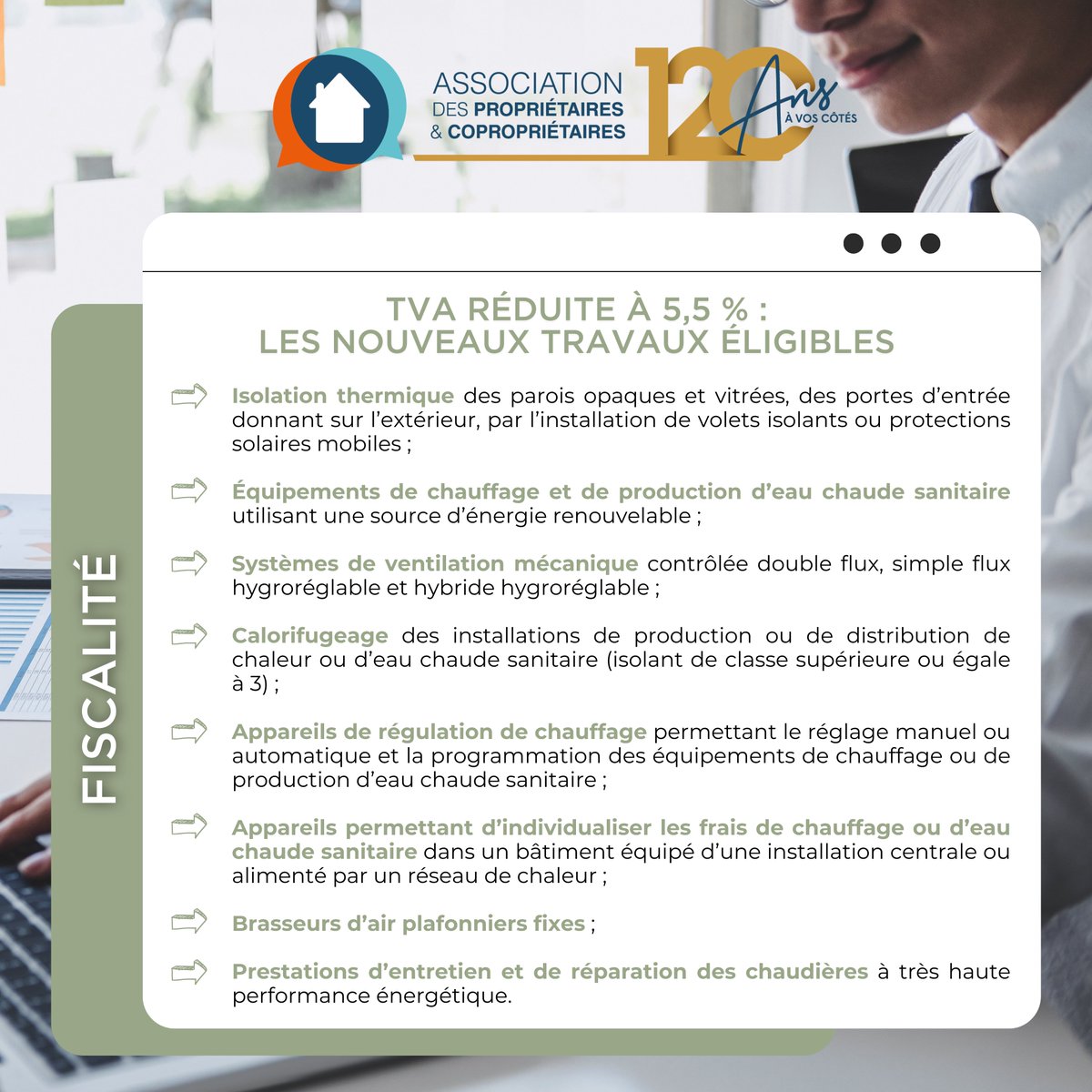 ⚒️ Quels sont les nouveaux travaux éligibles à la TVA réduite à 5,5 % ? Ces travaux doivent être effectués sur des logements de plus de 2 ans.