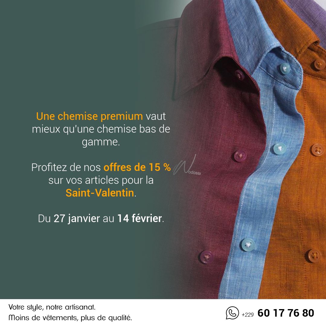 wodossi's tweet photo. 🔥 Quand l’élégance rencontre la générosité.
Pour la Saint-Valentin, Wodossi vous gâte avec une promotion exceptionnelle , 15% de sur tout les articles. 

Ne manquez pas cette chance d’ajouter du style à votre amour. 🌹

#SaintValentin #WodossiStyle https://t.co/43aH9AsgsW