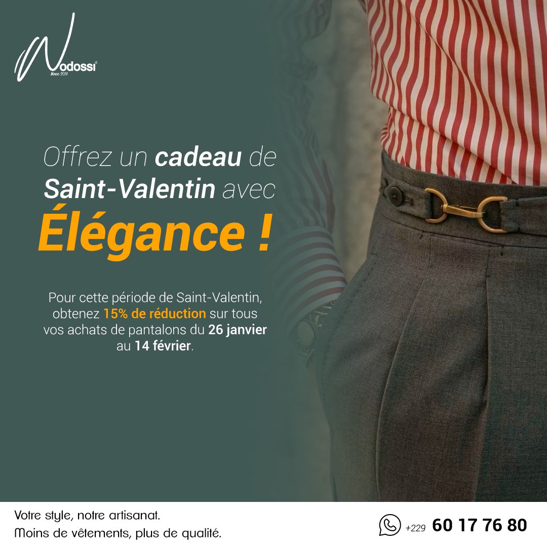 wodossi's tweet photo. 🔥 Quand l’élégance rencontre la générosité.
Pour la Saint-Valentin, Wodossi vous gâte avec une promotion exceptionnelle , 15% de sur tout les articles. 

Ne manquez pas cette chance d’ajouter du style à votre amour. 🌹

#SaintValentin #WodossiStyle https://t.co/43aH9AsgsW