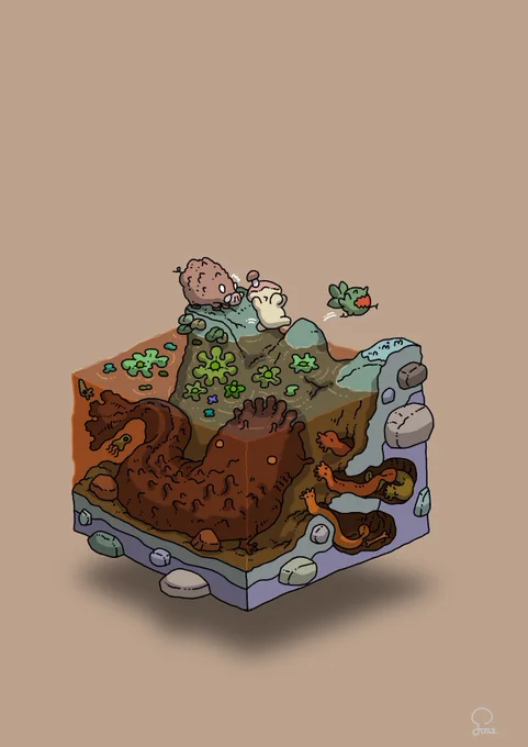 水底の親子 