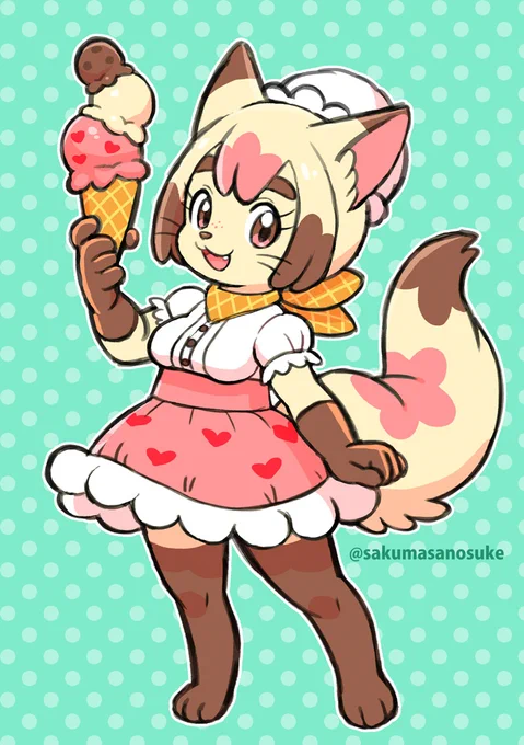 【ラクガキ】アイスクリームショップの店員ネコさんIce cream shop staff cat#ケモノ #furry 