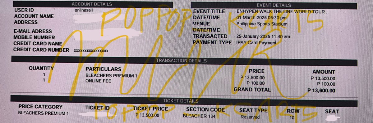 iamy00m's tweet photo. wts Ifb

ENHYPEN WTL WALK THE LINE IN BULACAN

bleachers premium 1 sec 134 row 10 (unclaimed) - P15k only

ticket: P13500 + sm online fee ₽100
tpa: P2565

= P16165 but 15000 nalang

rfs secured row 1 seat

meetup: MNL - can claim together can provide proof

still negotiable https://t.co/8sVL4CrK8t