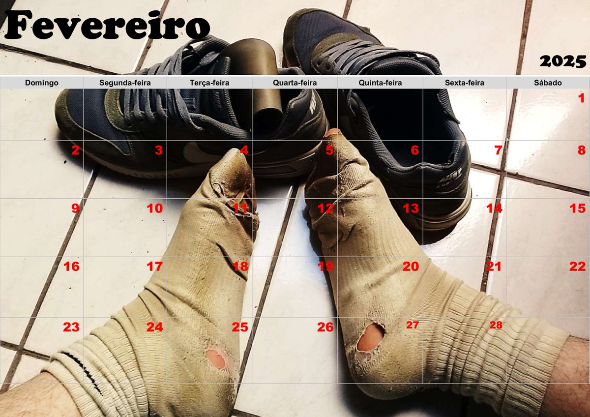 Meu #SneakerCalendar de Fevereiro/2025 está disponível para quem quiser!
My February/2025 #SneakerCalendar is available for anyone who wants it!
#stinkysocks #stinkysneaker #sniffmysneaker #sniffmysocks #nikefetish #dirtysocks #dirtysneaker #smellysocks #smellysneaker