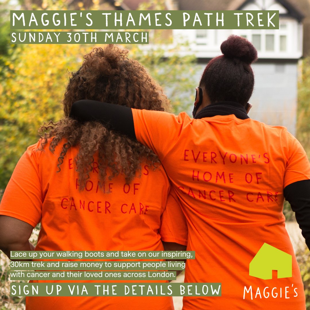 📢Join us on Sunday, 30th March for our first Maggie's London challenge event of 2025 - the Thames Park Trek. 
Lace up your walking boots and trek 30km along the scenic Thames Path to raise vital funds for Maggie's across London.   

🧡Secure your spot now using the link in bio