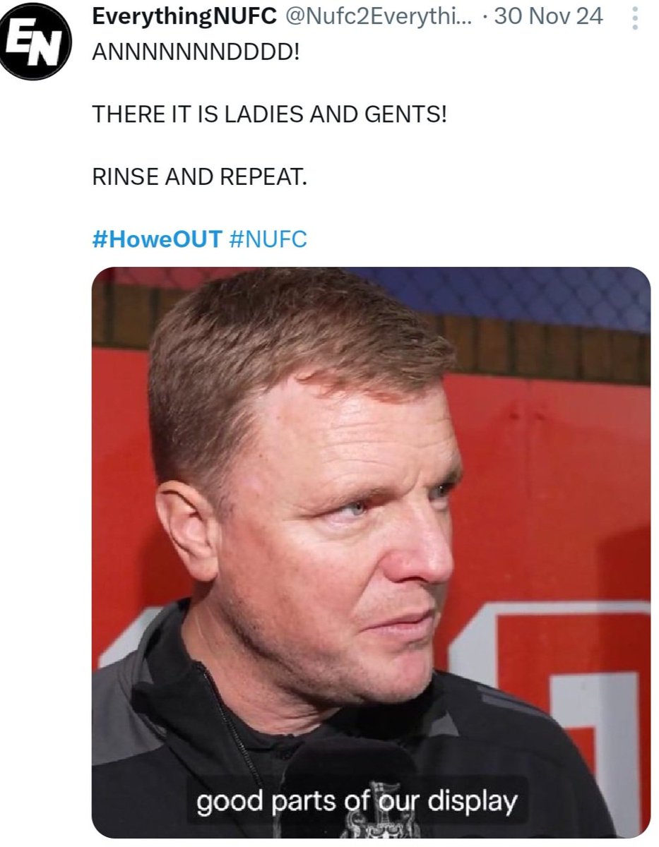 Videozz17's tweet image. Day two of the "Howe Out Whopper" awards 🏆 goes to a Semi-Famous #NUFC Twitter account! @Nufc2Everything. A brief read through their posts and I can see some semblance of sensible thought but it's also quite fair to say that this one is 100%, a fairweather supporter! #HoweOut