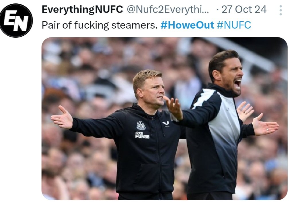 Videozz17's tweet image. Day two of the "Howe Out Whopper" awards 🏆 goes to a Semi-Famous #NUFC Twitter account! @Nufc2Everything. A brief read through their posts and I can see some semblance of sensible thought but it's also quite fair to say that this one is 100%, a fairweather supporter! #HoweOut