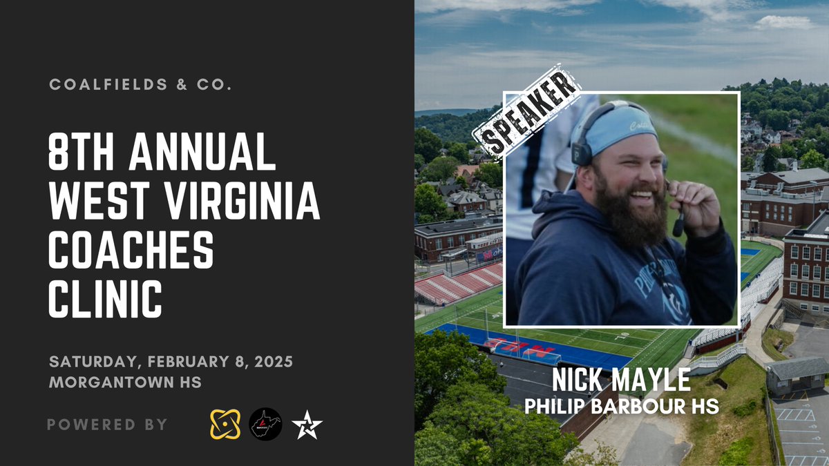 SPEAKER: Nick Mayle, Philip Barbour

The 8th Annual #wvprepfb Coaches Clinic is proud to feature Coach Nick Mayle. He transformed a winless Philip Barbour program, leading them to their first-ever playoff victories within four years.

Tickets available at field-iq.org/events/cc-clin…