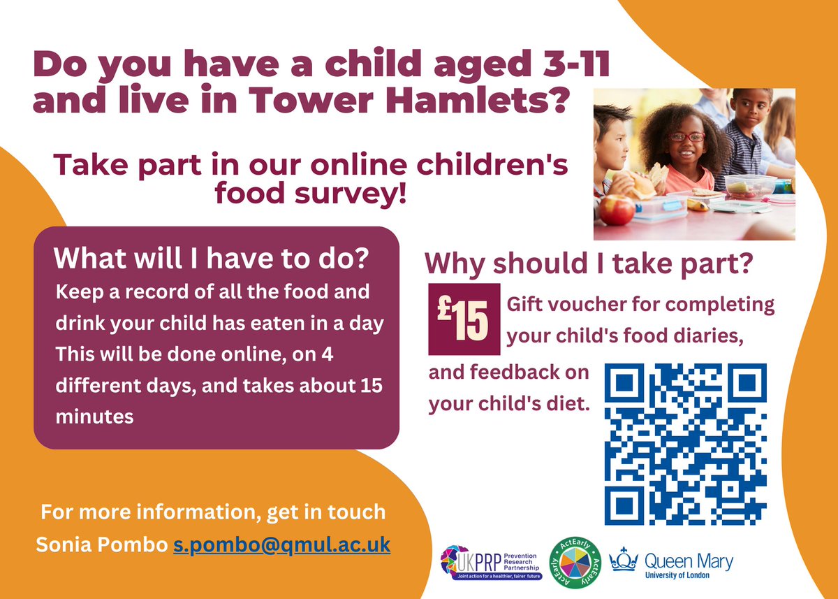 Sonia Pombo RNutr (@spombo86) on Twitter photo Do you have a child aged 3-11 & live in #TowerHamlets?
Take part in a quick and simple survey and receive ÂŁ15 for your time!
To take part visit bit.ly/4b9Q6ot
Questions? Email s.pombo@qmul.ac.uk
<a href="/TowerHamletsCVS/">Tower Hamlets CVS</a>
<a href="/HWTowerHamlets/">Healthwatch Tower Hamlets</a>
<a href="/EthnicMinority_/">Tower Hamlets Ethnic Minority Network</a>
<a href="/THParents/">Tower Hamlets Parents Association</a>
<a href="/THCHS1/">Tower Hamlets Community Health Service - THCHS</a> Do you have a child aged 3-11 & live in #TowerHamlets?
Take part in a quick and simple survey and receive ÂŁ15 for your time!
To take part visit bit.ly/4b9Q6ot
Questions? Email s.pombo@qmul.ac.uk
<a href="/TowerHamletsCVS/">Tower Hamlets CVS</a>
<a href="/HWTowerHamlets/">Healthwatch Tower Hamlets</a>
<a href="/EthnicMinority_/">Tower Hamlets Ethnic Minority Network</a>
<a href="/THParents/">Tower Hamlets Parents Association</a>
<a href="/THCHS1/">Tower Hamlets Community Health Service - THCHS</a>