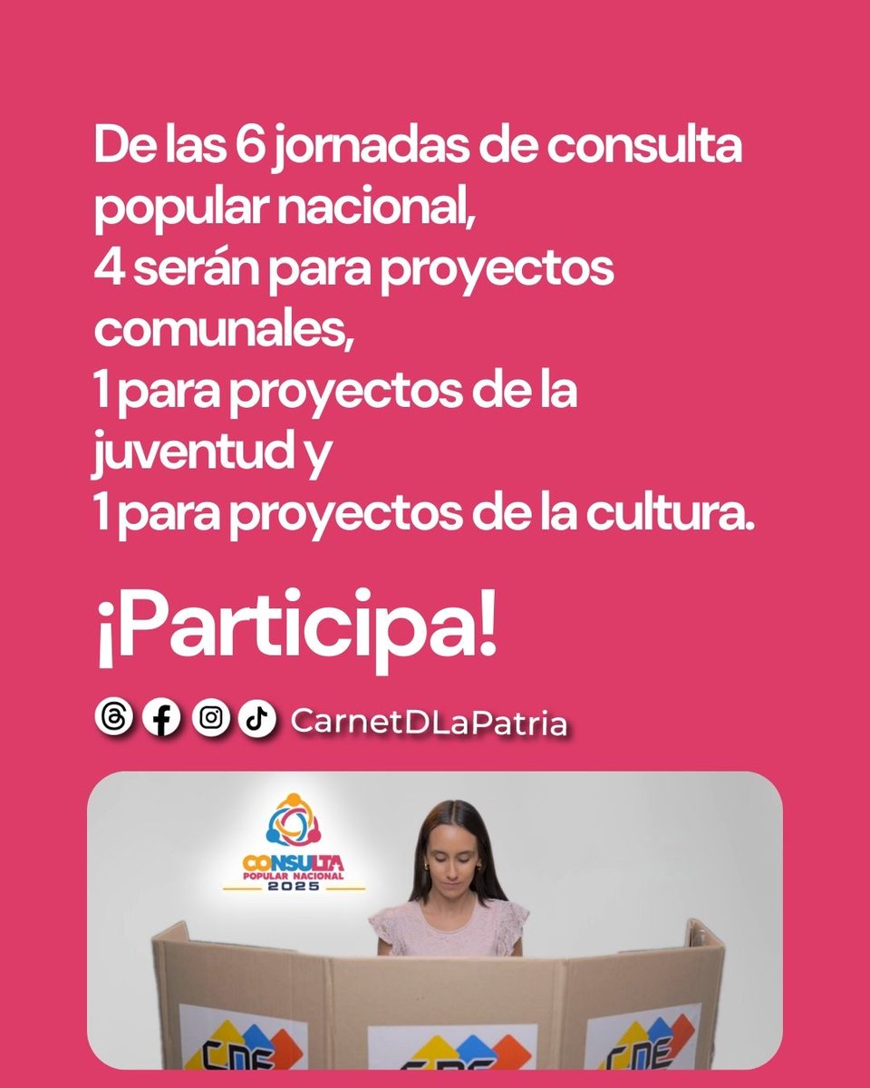#ATENCIÓN 🗣️📢 Gran Consulta Popular Nacional. 
El #SistemaPatria te da a conocer todo lo que debes saber 👉🏼

¡PARTICIPA!