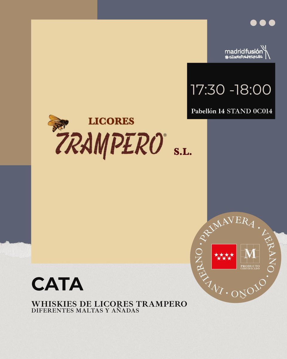 MadridCalidad's tweet image. 🥃 CATA 🥃

A las 17:30 será la hora de una experiencia muy especial para los amantes del #whisky en nuestro stand de la @ComunidadMadrid ✨

Descubre los Licores Trampero con una #cata única de #whiskeys de diferentes maltas, blended y añadas 🤩

¡Te esperamos!