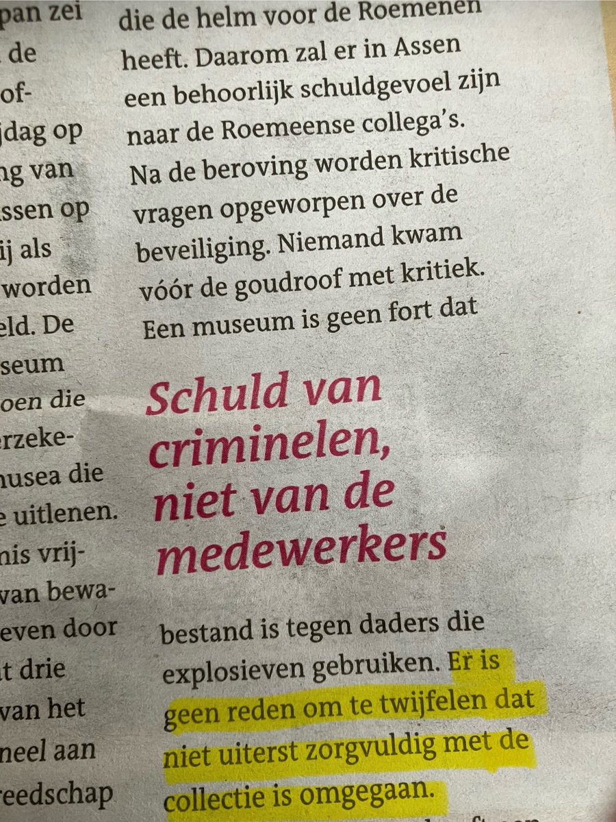 <a href="/DanielleDvhN/">Danielle Molenaar</a> Heel erg voor historisch/archeologisch/cultureel minnend Europa en betrokkenen Drents museum en Roemenië. Maar deze column in DVHN is dom en naïef; ipv onafhankelijk onderzoek naar beveiliging on top of politie onderzoek te bepleiten weet Daniëlle het al… zo leren we veel….
