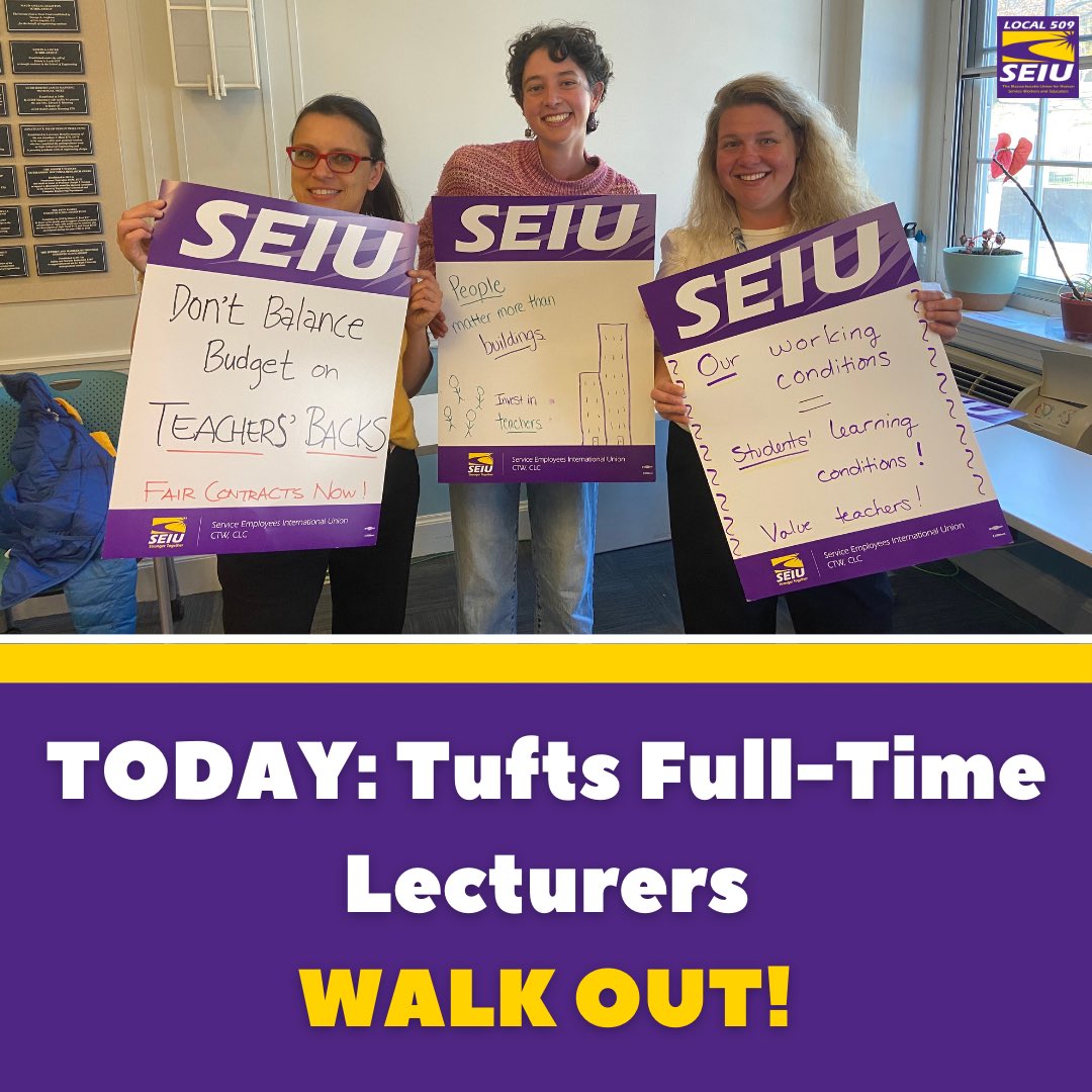 TODAY: Full-time lecturers are sending a message of solidarity to <a href="/TuftsUniversity/">Tufts University</a> —workers are officially on a two-day work stoppage on January 27 &amp; 28 for a fair contract! ✊