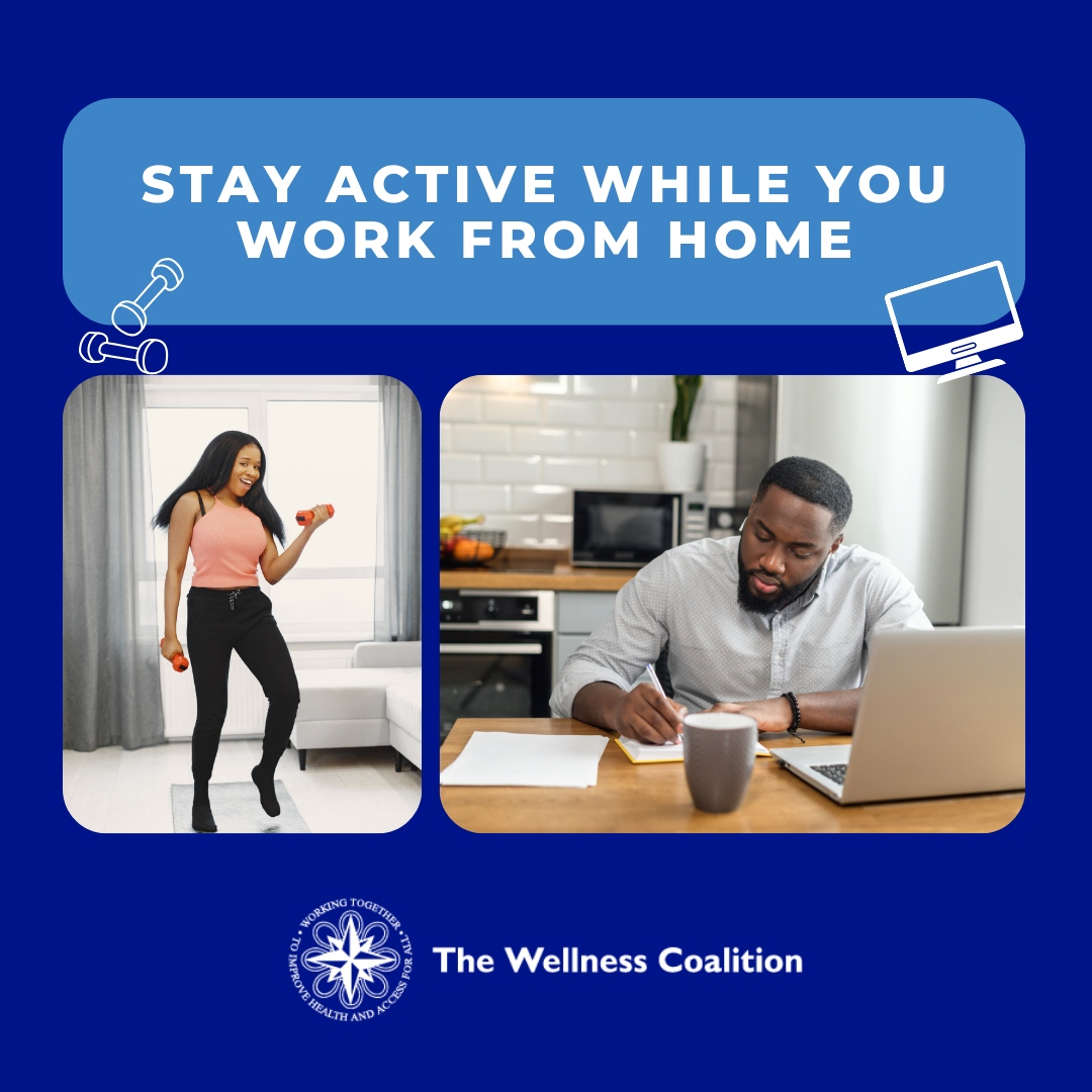 WellnessAlabama's tweet photo. Working from home? 💻 Physical activity breaks are a great way to relieve stress and help stay focused! Try going for a quick walk or doing yoga, push-ups, or squats between tasks. Learn more about the benefits of physical activity: https://t.co/eza6GacLCs #ActivePeople https://t.co/4a2ogWcO9W