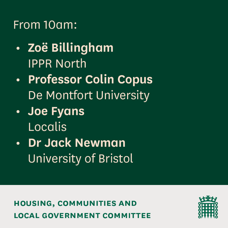 CommonsHCLG's tweet photo. We're holding an evidence session to examine the Government's plans for the reorganisation of local government in England.
