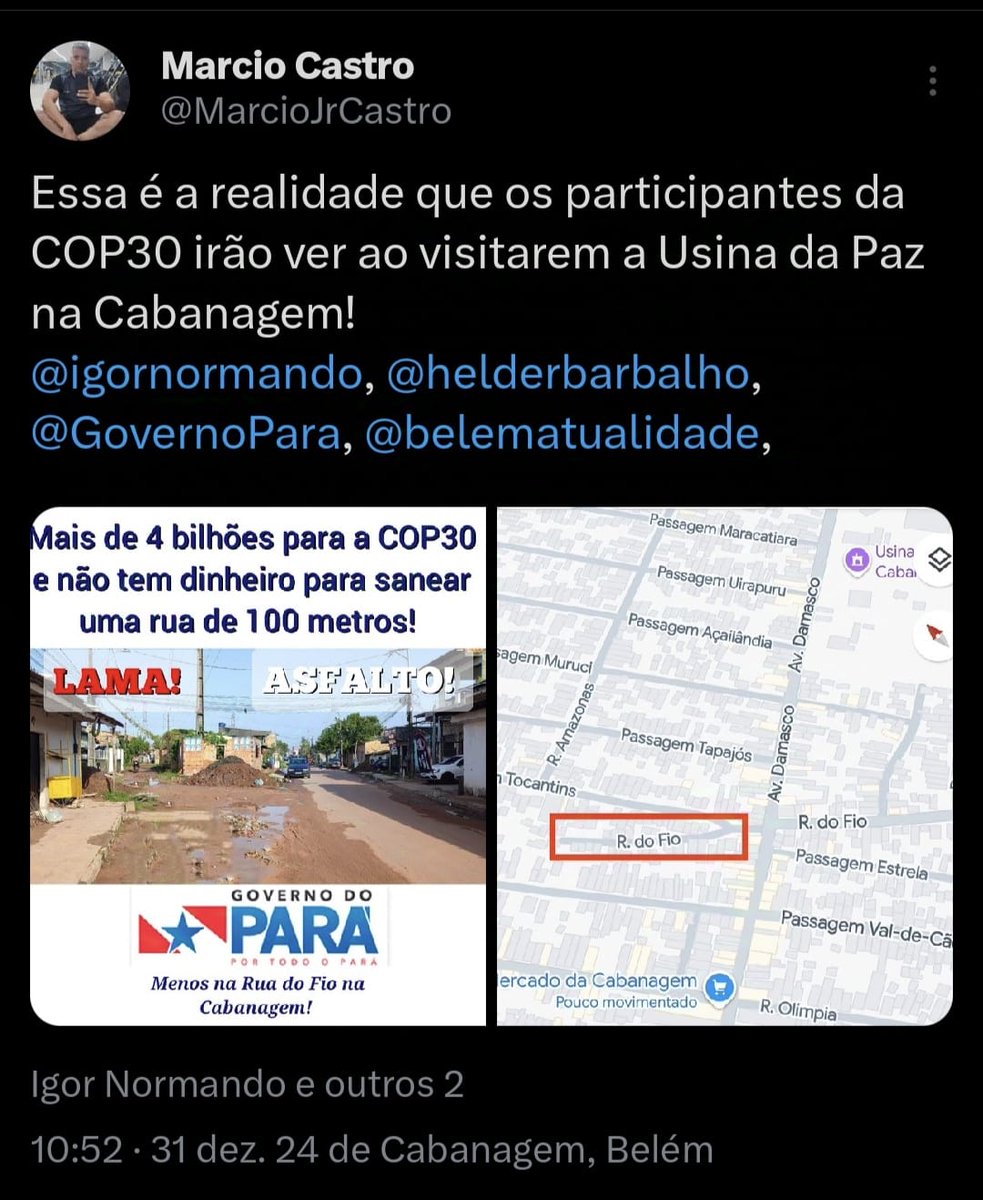 MarcioJrCastro's tweet photo. @GovernoPara Aqui na Rua do Fio na Cabanagem ainda estamos aguardando o saneamento que passou na nossa frente e não parou! https://t.co/50wpKLFZDY