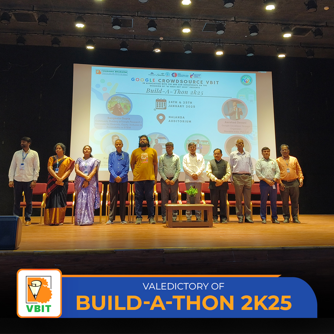 VBITHYD's tweet photo. #GrandFinale of #BuildAThon2k25!🌟
Day 2 concluded with the #ValedictorySession, graced by our esteemed #ChiefGuests:
🔹 Mr. Srinivas - AI Engineer at https://t.co/vHEw8HaaPK
🔹 Mr. Kalyan Dikshit - GDG | Mozilla Tech Speaker
#VBIT #Innovation #Hackathon #GoogleCrowdsourceVBIT https://t.co/BtN11ly6bt