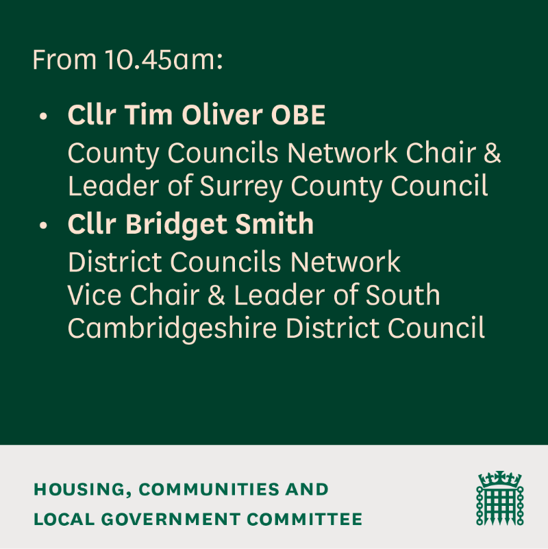 CommonsHCLG's tweet photo. We're holding an evidence session to examine the Government's plans for the reorganisation of local government in England.