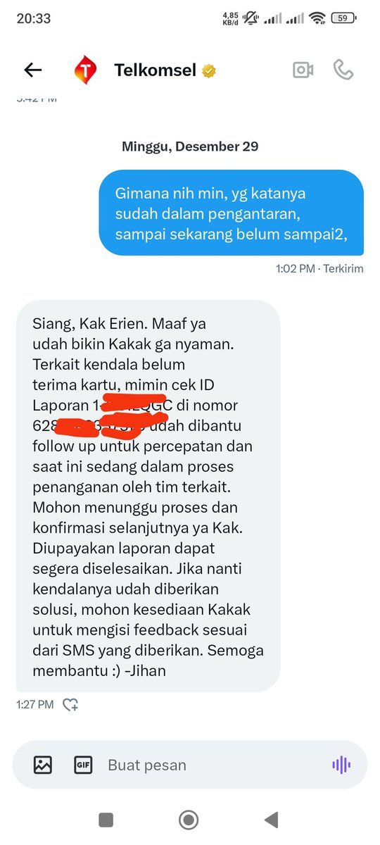 Erien_NA's tweet photo. Dri tgl 28 Oktober bli kartu perdana online smpai skrg pun gak tau nyangkut ny di mn? Tiap ditanya jwabny selalu sdg proses,, parah @Telkomsel https://t.co/W1s5TGRPSz
