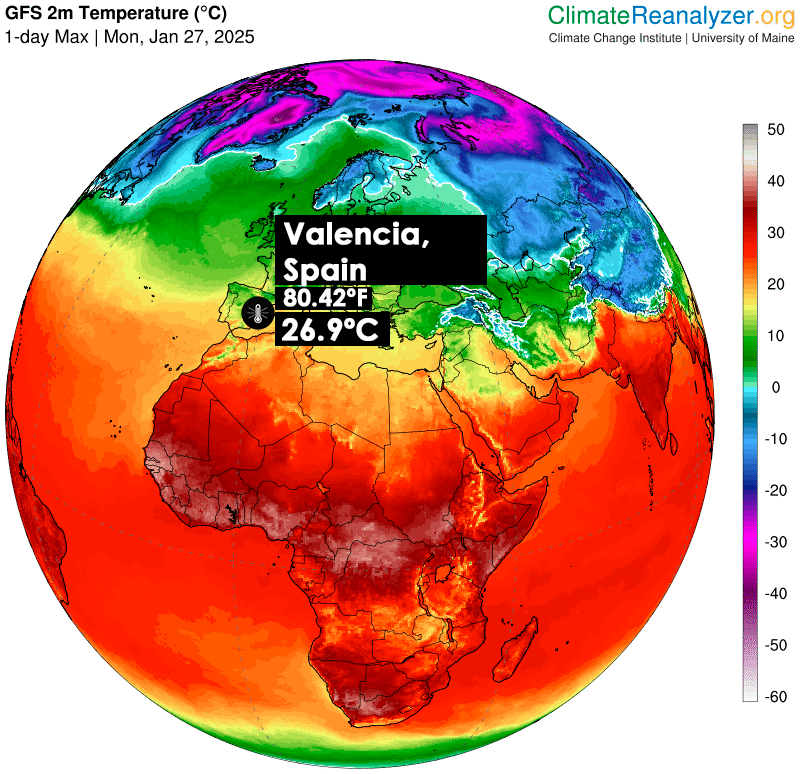 Stormyalert's tweet photo. Récord de temperatura máxima en Valencia!!🌡️

Se ha registrado una temperatura máxima de 26.9ºC, superando el récord anterior de 26.6ºC!

#Meteo #Weather #Warm @extremetemps https://t.co/Vs4AoOMmXS